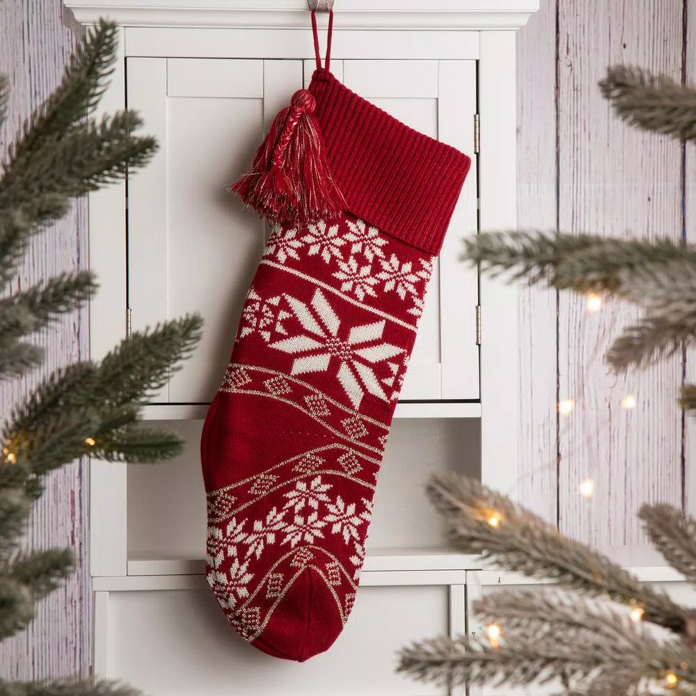 Glitzhome 24 In.H Knited Acrylic Christmas Stocking With Snowflake 6 Glitzhome 24 In.H Knited Acrylic Christmas Stocking With Snowflake - Image 6