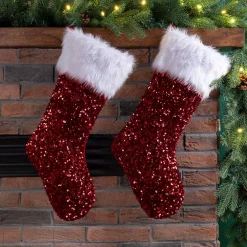 Glitzhome 21 In. H Polyester Red Sequin Christmas Stocking (2-Pack) -Indoor-Christmas-Decorations Sales unnamed file 1018