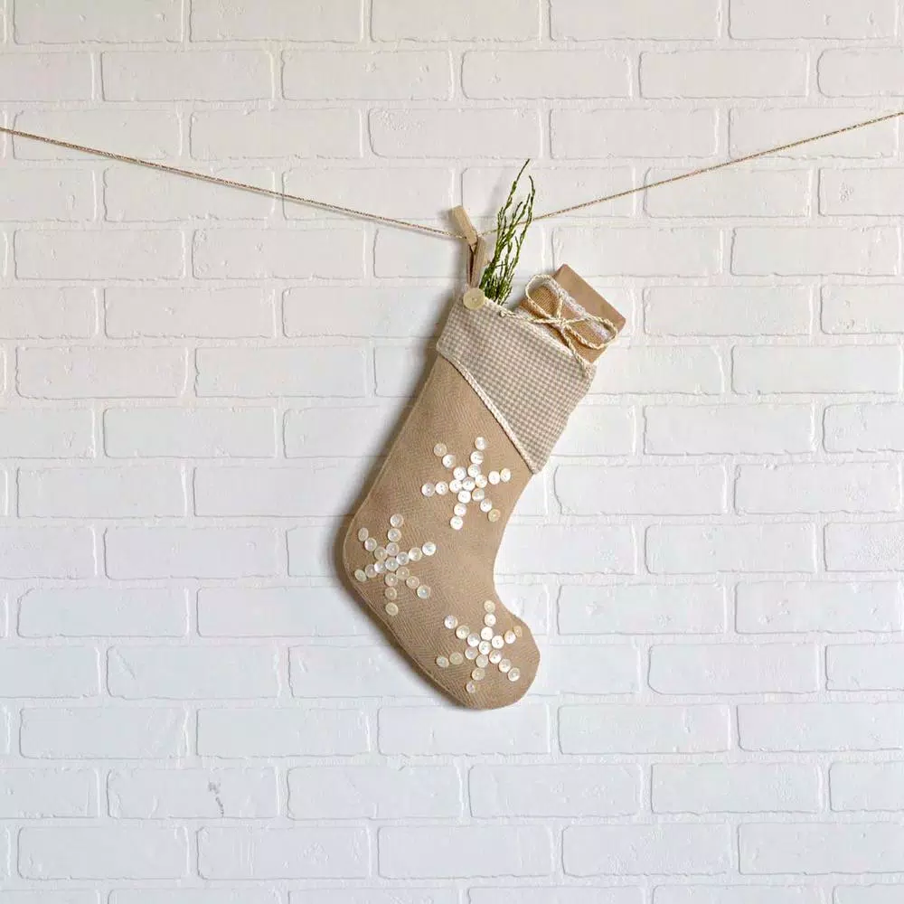 VHC Brands 15 In. Cotton Pearlescent Natural Tan Coastal Christmas Decor Stocking 3 VHC Brands 15 In. Cotton Pearlescent Natural Tan Coastal Christmas Decor Stocking - Image 3