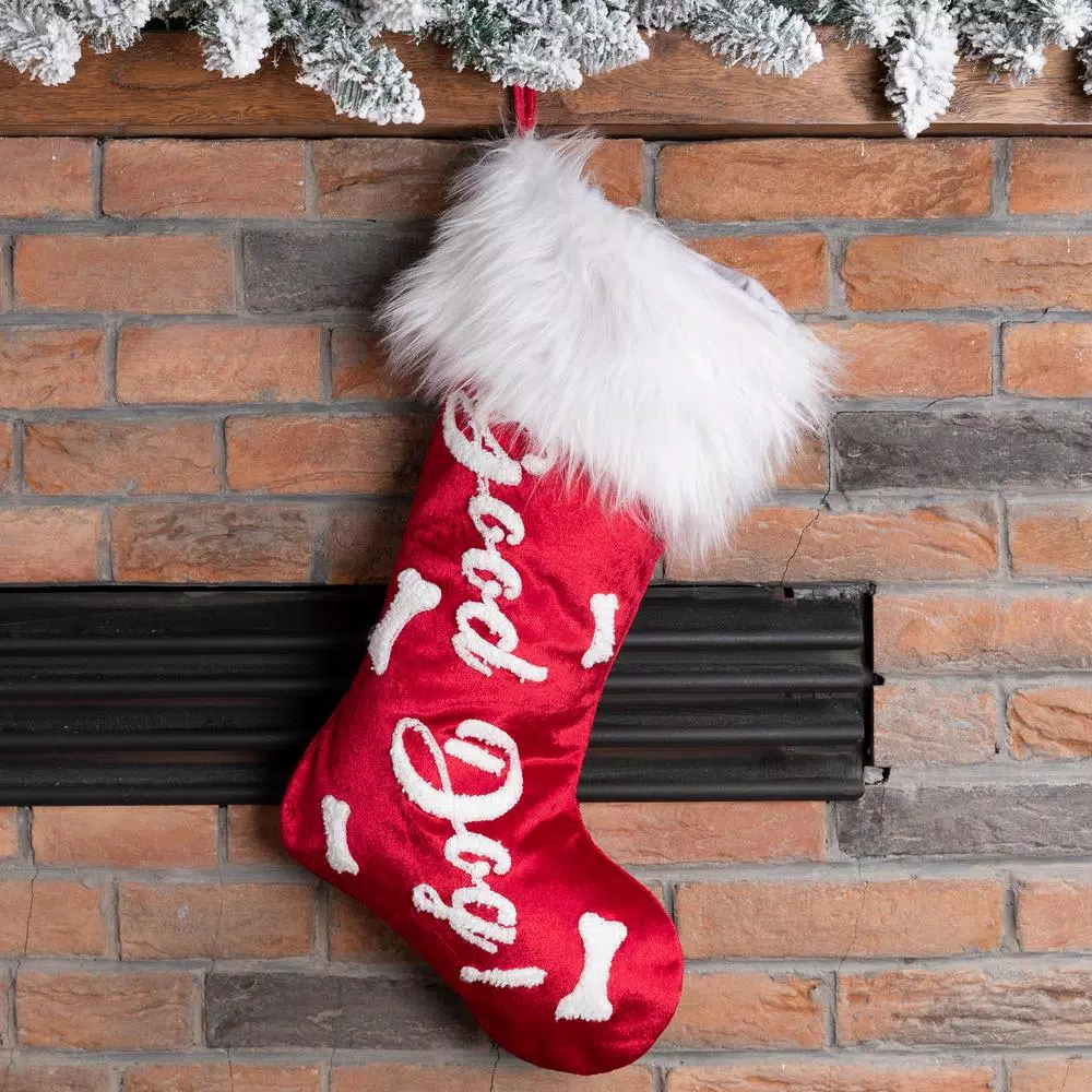 Glitzhome 22 In. L Velvet Christmas Stocking With Plush Cuff- Good Dog 7 Glitzhome 22 In. L Velvet Christmas Stocking With Plush Cuff- Good Dog - Image 7
