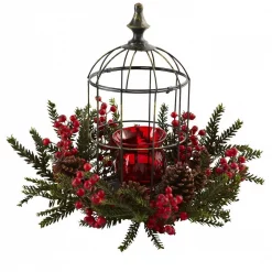 Nearly Natural Pine Berry Birdhouse Candelabrum