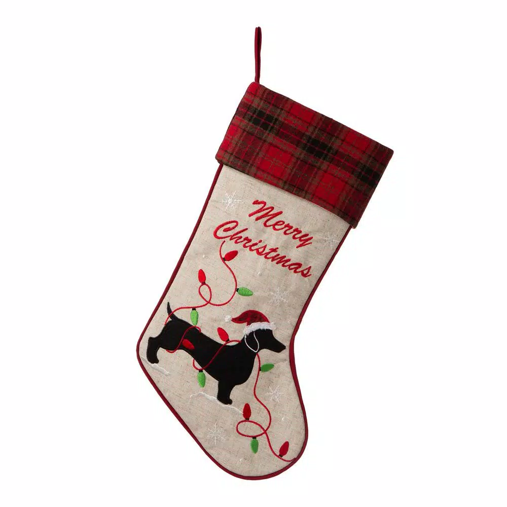 Glitzhome 21 In. Fabric Christmas Stocking – Dachshund 1 Glitzhome 21 In. Fabric Christmas Stocking – Dachshund