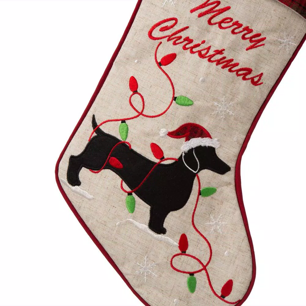 Glitzhome 21 In. Fabric Christmas Stocking – Dachshund 3 Glitzhome 21 In. Fabric Christmas Stocking – Dachshund - Image 3