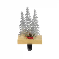 Northlight 8.5 In. Galvanized Metal And Wood Tree Shaped Christmas Stocking Holder