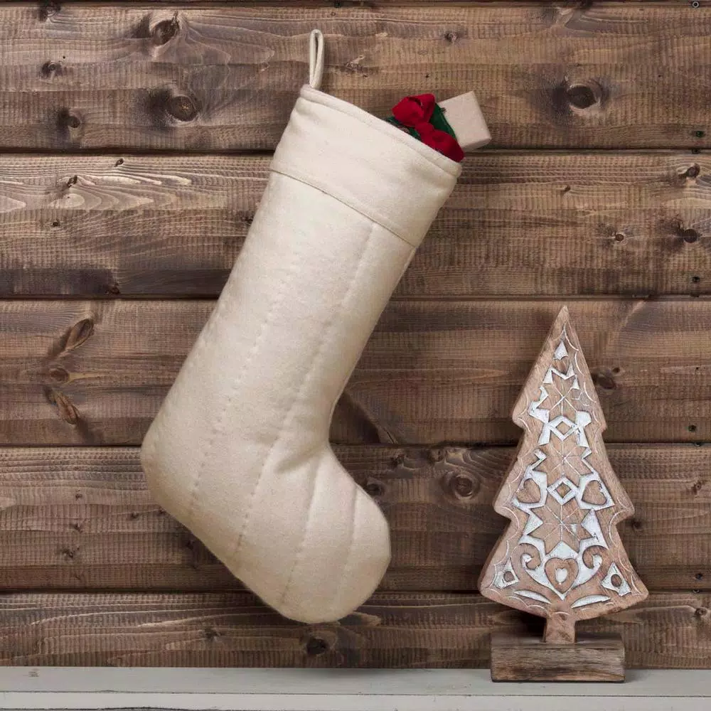 VHC Brands 20 In. Ivory Felt Christmas Traditional Decor Stocking 2 VHC Brands 20 In. Ivory Felt Christmas Traditional Decor Stocking - Image 2