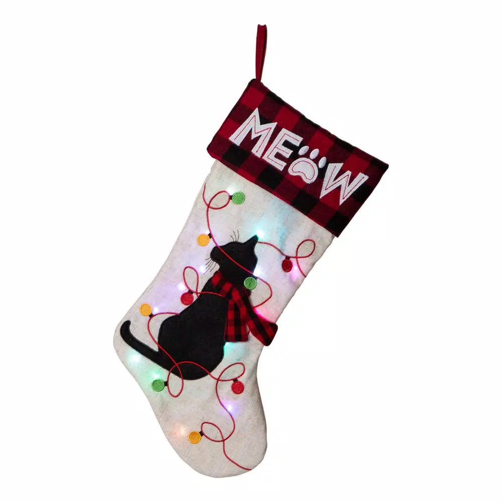 Glitzhome 21 In. Polyester LED Embroidered Linen Christmas Dog Stocking (2-Pack) 2 Glitzhome 21 In. Polyester LED Embroidered Linen Christmas Dog Stocking (2-Pack) - Image 2