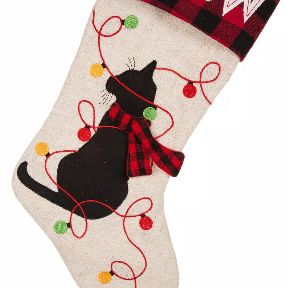 Glitzhome 21 In. Polyester LED Embroidered Linen Christmas Dog Stocking (2-Pack) 5 Glitzhome 21 In. Polyester LED Embroidered Linen Christmas Dog Stocking (2-Pack) - Image 5