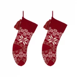 Glitzhome 24 In. Knitted Acrylic Christmas Decoration Snowflake Stocking (2-Pack)