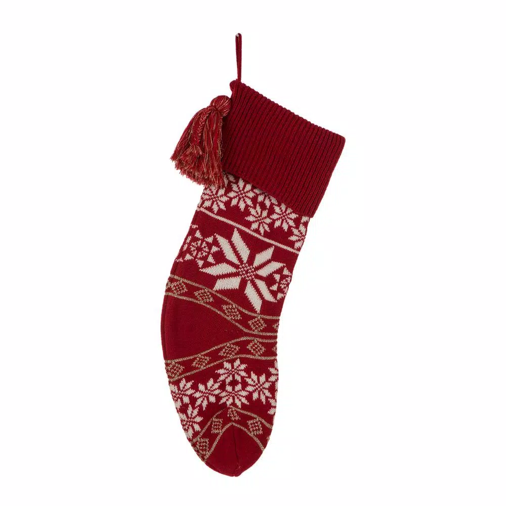 Glitzhome 24 In. Knitted Acrylic Christmas Decoration Snowflake Stocking (2-Pack) 2 Glitzhome 24 In. Knitted Acrylic Christmas Decoration Snowflake Stocking (2-Pack) - Image 2