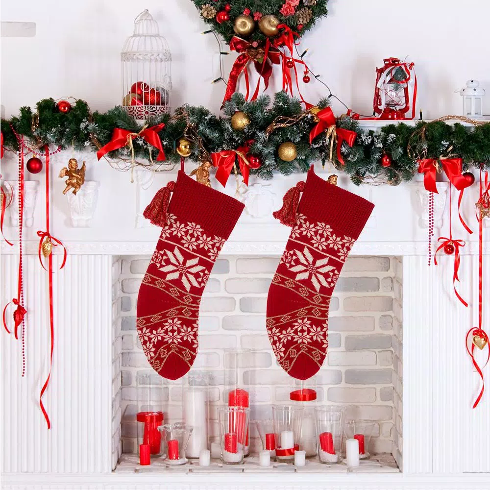 Glitzhome 24 In. Knitted Acrylic Christmas Decoration Snowflake Stocking (2-Pack) 7 Glitzhome 24 In. Knitted Acrylic Christmas Decoration Snowflake Stocking (2-Pack) - Image 7