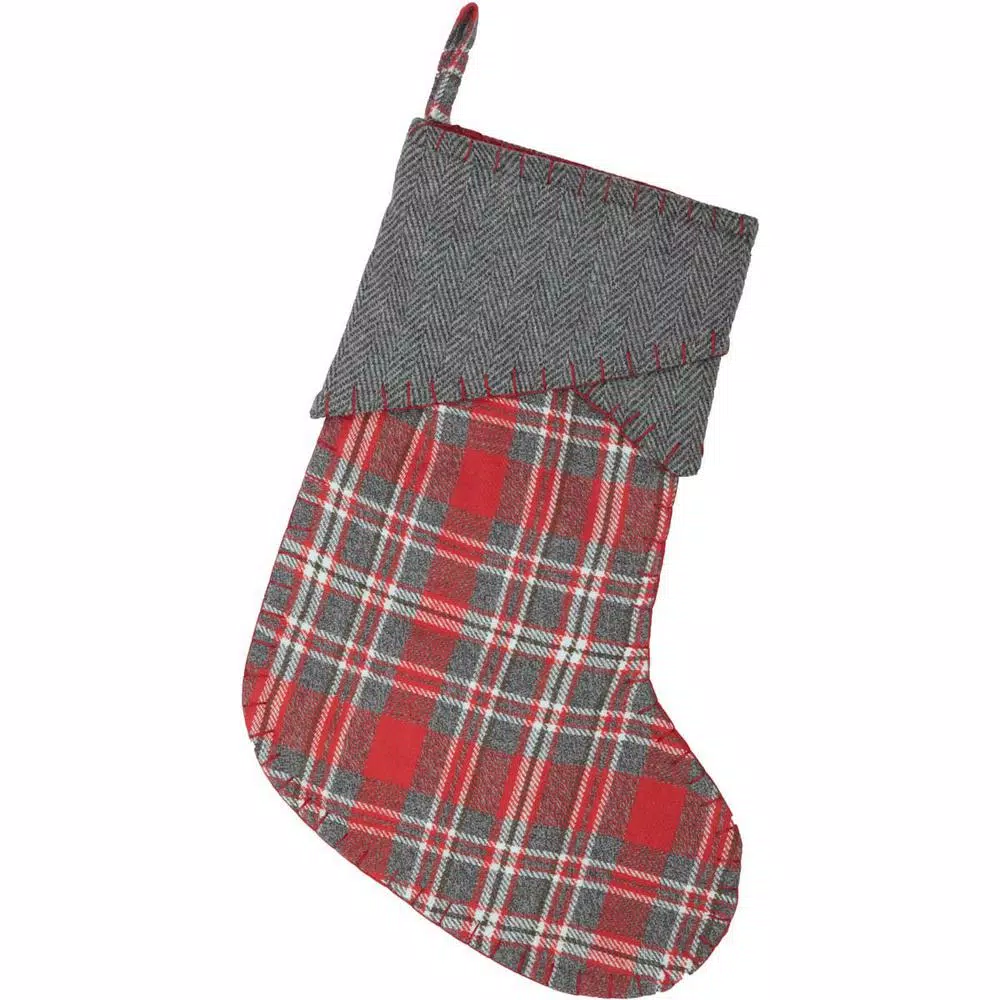 VHC Brands 15 In. Cotton/Felt Anderson Cherry Red Rustic Christmas Decor Stocking 1 VHC Brands 15 In. Cotton/Felt Anderson Cherry Red Rustic Christmas Decor Stocking