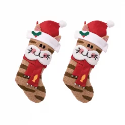 Glitzhome 22 In. H Polyester Hooked 3D Cat Stocking (2-Pack)