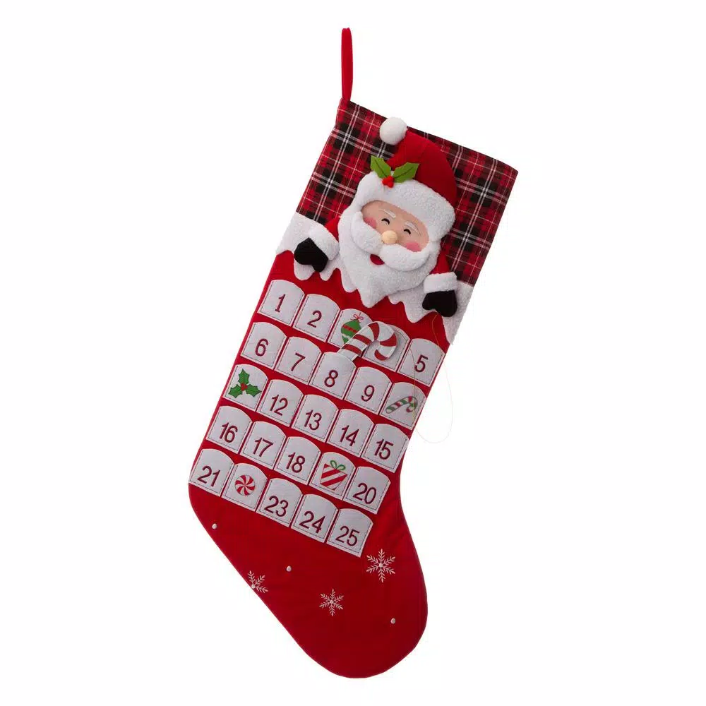 Glitzhome 36 In. H Felt 3D Polyester Oversized Count Down Santa Stocking 1 Glitzhome 36 In. H Felt 3D Polyester Oversized Count Down Santa Stocking