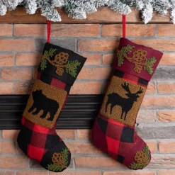 Glitzhome 19 In. Acrylic Plaid Stocking With Rug Hooked Reindeer And Bear (Set Of 2) -Indoor-Christmas-Decorations Sales unnamed file 1143