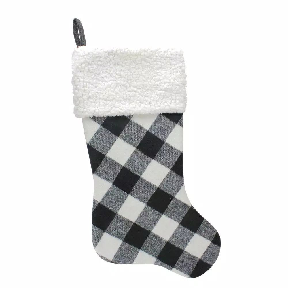 Northlight 23 In. Black And White Polyester Rustic Checkered Christmas Stocking 1 Northlight 23 In. Black And White Polyester Rustic Checkered Christmas Stocking