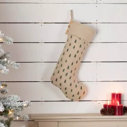 VHC Brands 20 In. Cotton Vintage Burlap Tree Antique Creme White Farmhouse Christmas Decor Stocking -Indoor-Christmas-Decorations Sales unnamed file 1184