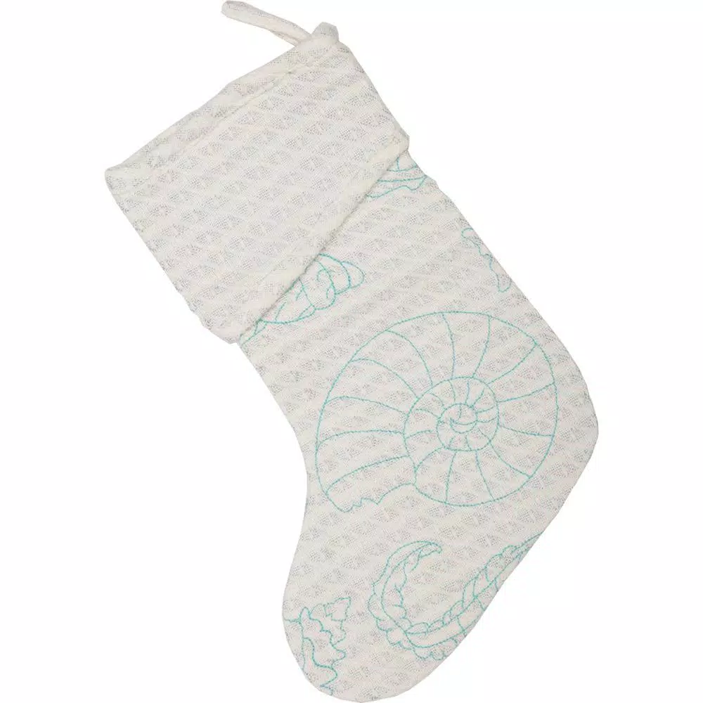 VHC Brands 15 In. Cotton/Metallic Thread Arielle Bright White Coastal Christmas Decor Stocking 1 VHC Brands 15 In. Cotton/Metallic Thread Arielle Bright White Coastal Christmas Decor Stocking