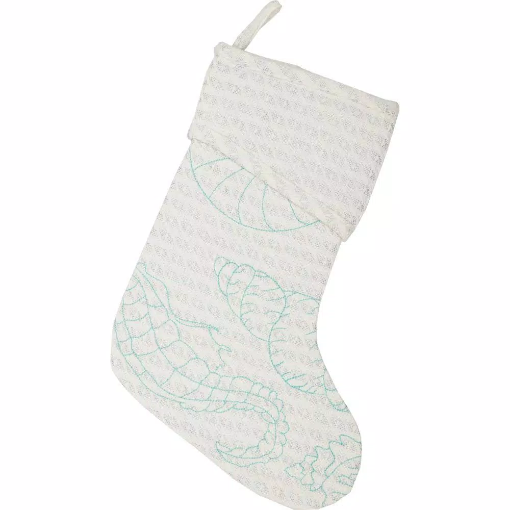 VHC Brands 15 In. Cotton/Metallic Thread Arielle Bright White Coastal Christmas Decor Stocking 2 VHC Brands 15 In. Cotton/Metallic Thread Arielle Bright White Coastal Christmas Decor Stocking - Image 2