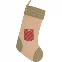 VHC Brands 20 In. Cotton And Jute Red Dolly Star Primitive Christmas Decor Pocket Stocking