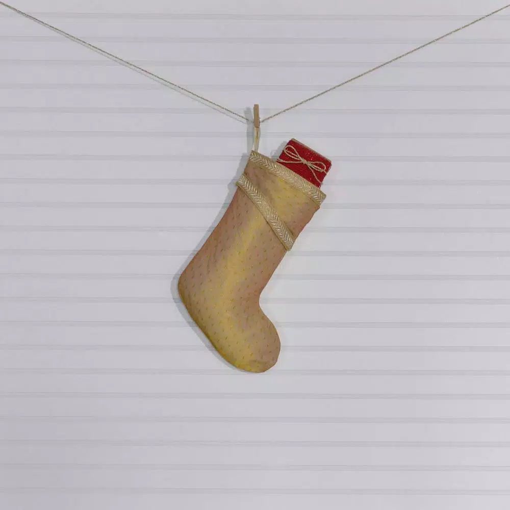 VHC Brands 15 In. Cotton/Nylon Tinsel Gold Yellow Glam Christmas Decor Stocking 2 VHC Brands 15 In. Cotton/Nylon Tinsel Gold Yellow Glam Christmas Decor Stocking - Image 2