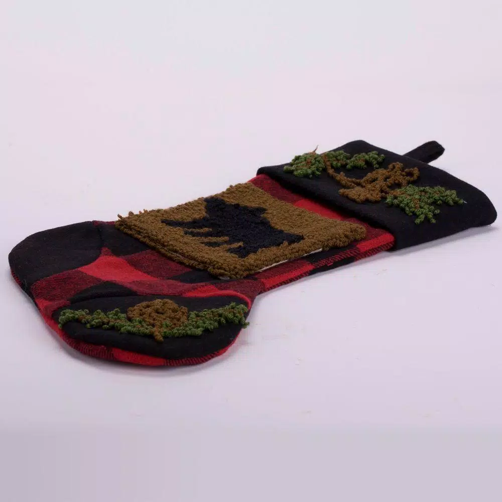 Glitzhome 19 In. Polyester/Acrylic Plaid Christmas Stocking With Rug Hooked Bear 2 Glitzhome 19 In. Polyester/Acrylic Plaid Christmas Stocking With Rug Hooked Bear - Image 2