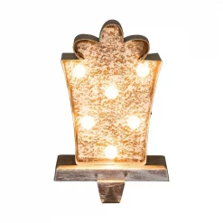 Glitzhome 7.50 In. H Marquee LED Wooden/Metal Giftbox Stocking Holder