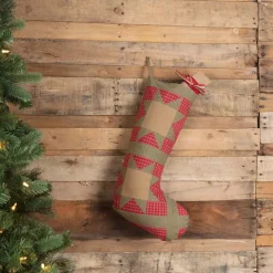 VHC Brands 20 In. Cotton Red Dolly Star Primitive Christmas Decor Patch Stocking -Indoor-Christmas-Decorations Sales unnamed file 1202