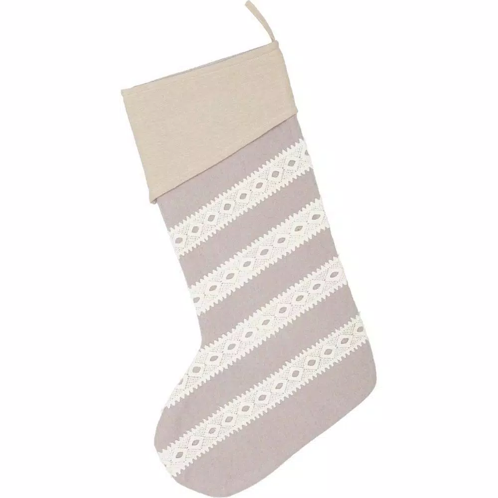 VHC Brands 20 In. Cotton/Felt Grey Margot Farmhouse Christmas Decor Stocking 2 VHC Brands 20 In. Cotton/Felt Grey Margot Farmhouse Christmas Decor Stocking - Image 2