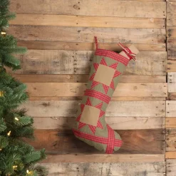 VHC Brands 20 In. Cotton Green Dolly Star Primitive Christmas Decor Patch Stocking -Indoor-Christmas-Decorations Sales unnamed file 1258