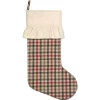 VHC Brands 20 In. Hollis Ivory White Farmhouse Christmas Decor Plaid Stocking