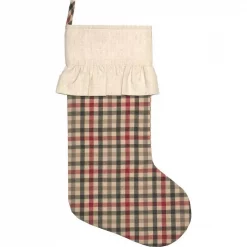 VHC Brands 20 In. Hollis Ivory White Farmhouse Christmas Decor Plaid Stocking