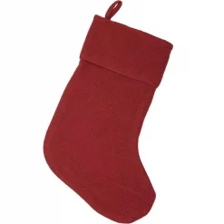 VHC Brands 15 In. 100% Cotton Red Festive Burlap Farmhouse Christmas Decor Stocking