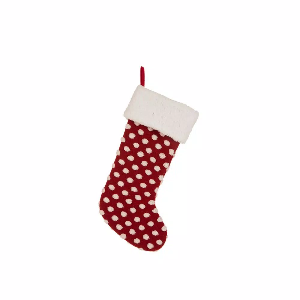 Glitzhome 21 In. H Fabric Pompom Stocking 1 Glitzhome 21 In. H Fabric Pompom Stocking