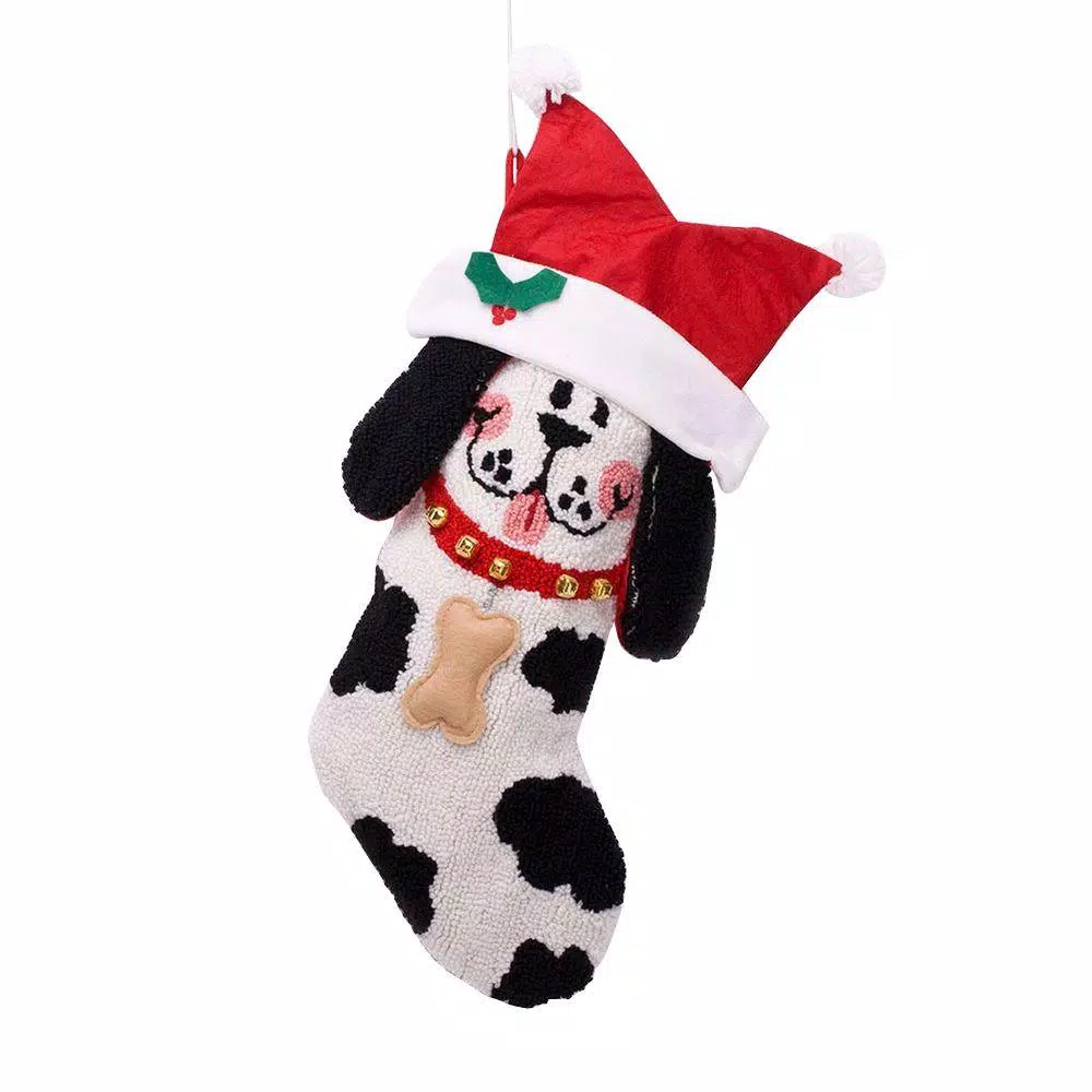 Glitzhome 22 In. Polyester/Acrylic Hooked 3D Dog Christmas Stocking 1 Glitzhome 22 In. Polyester/Acrylic Hooked 3D Dog Christmas Stocking