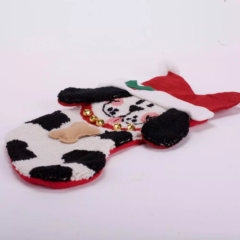 Glitzhome 22 In. Polyester/Acrylic Hooked 3D Dog Christmas Stocking 2 Glitzhome 22 In. Polyester/Acrylic Hooked 3D Dog Christmas Stocking - Image 2