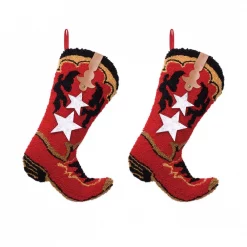 Glitzhome 19.69 In. Polyester Hooked Red Boot Stocking (2-Pack)