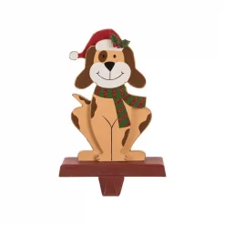 Glitzhome 7.76 In. H Wooden Metal Christmas Stocking Holder Dog