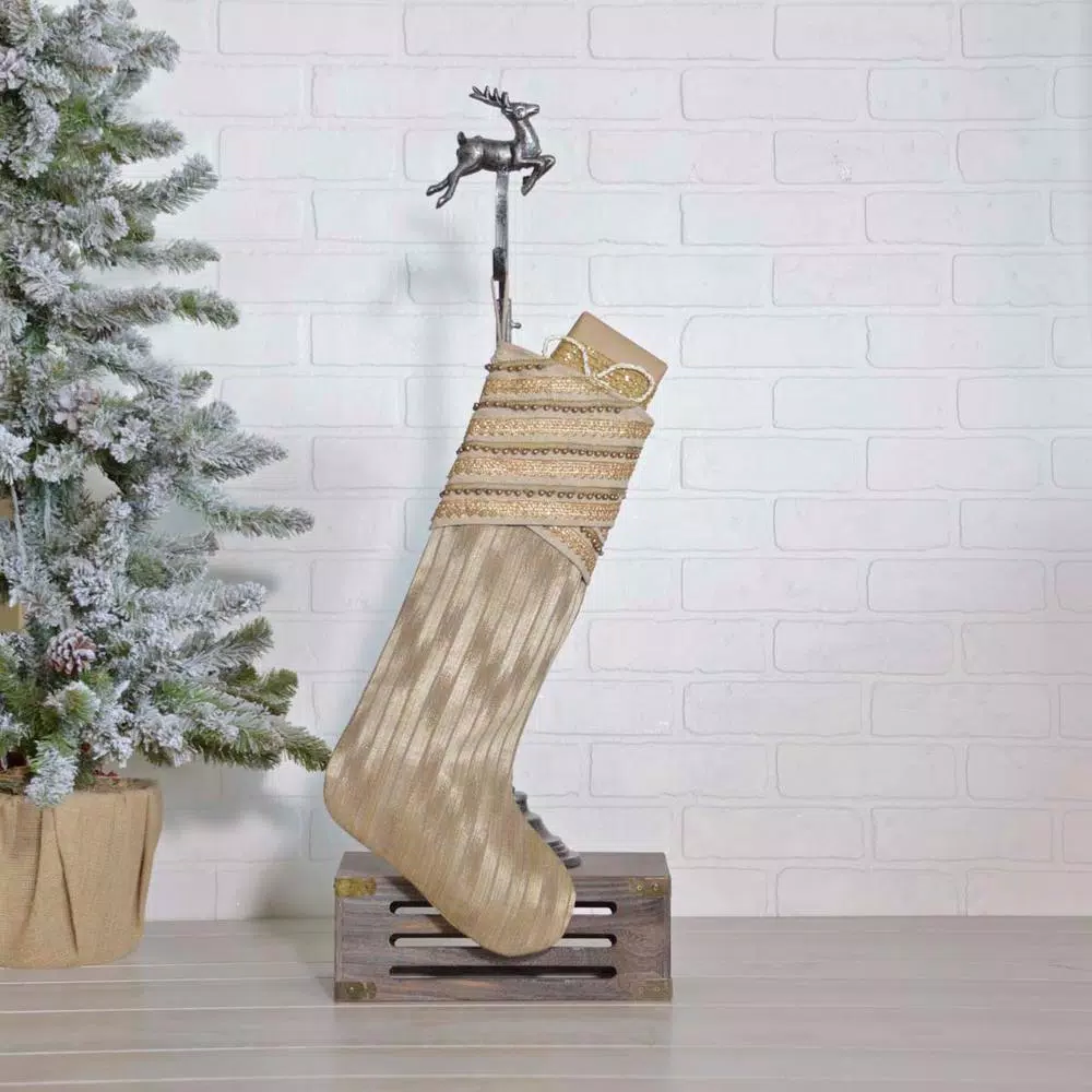 VHC Brands 20 In. Cotton/Polyester/Metallic Thread Celebrate Bronze Tan Glam Christmas Decor Stocking 2 VHC Brands 20 In. Cotton/Polyester/Metallic Thread Celebrate Bronze Tan Glam Christmas Decor Stocking - Image 2