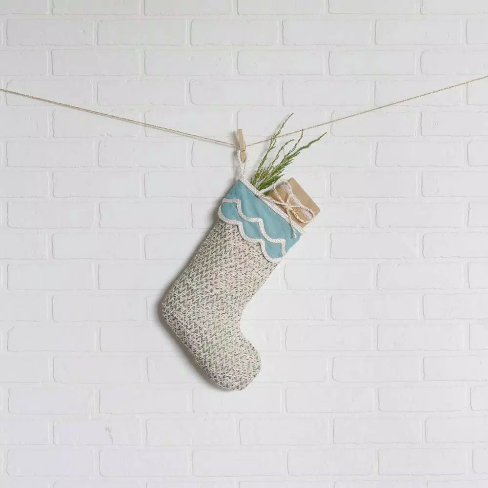 VHC Brands 15 In. 100% Cotton Sanbourne Creme White Coastal Christmas Decor Stocking 2 VHC Brands 15 In. 100% Cotton Sanbourne Creme White Coastal Christmas Decor Stocking - Image 2