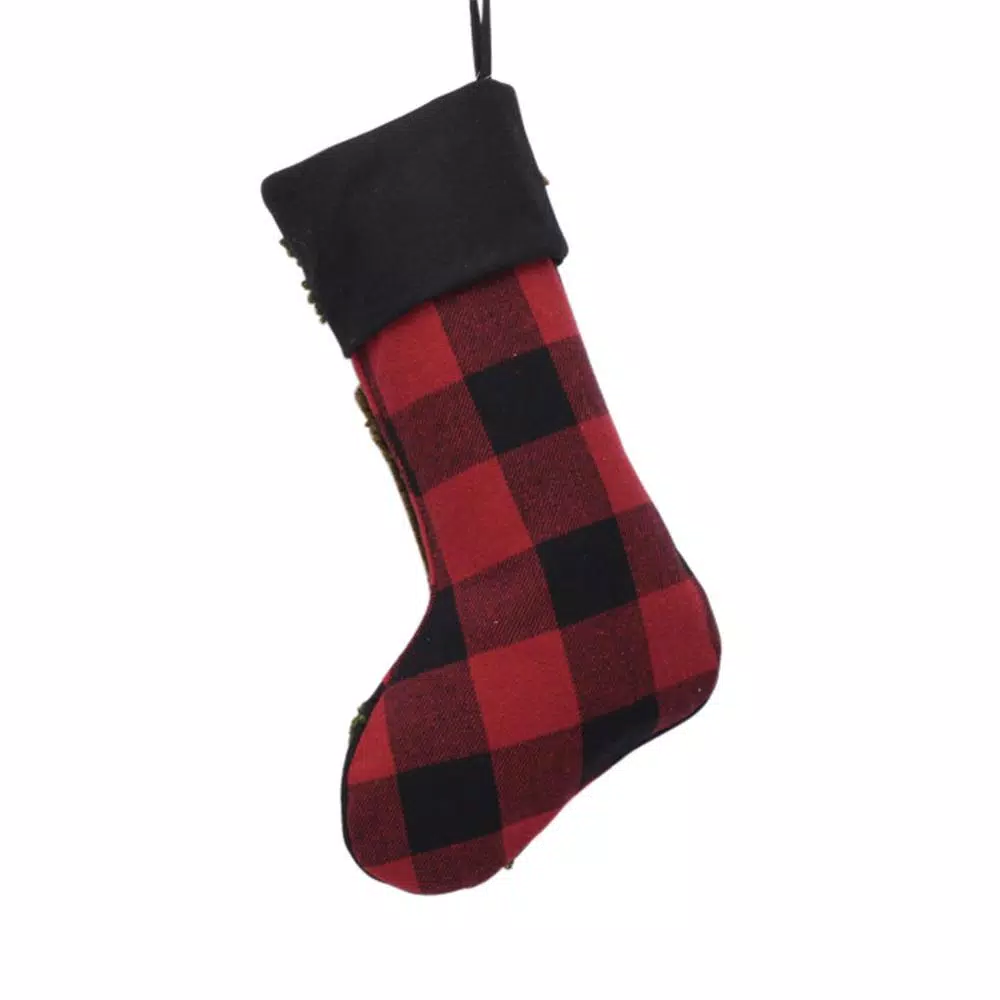 Glitzhome Plaid Stocking With Rug Hooked (Bear) 2-Pack 2 Glitzhome Plaid Stocking With Rug Hooked (Bear) 2-Pack - Image 2