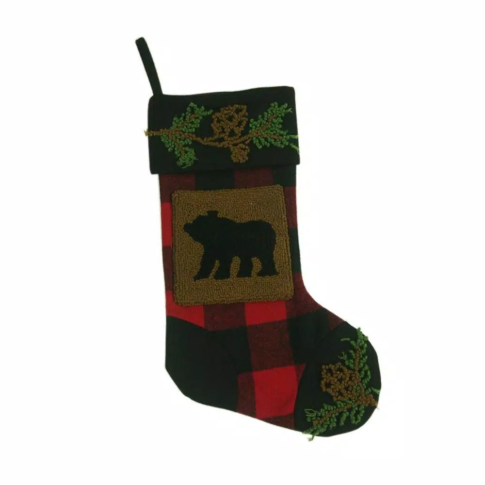 Glitzhome Plaid Stocking With Rug Hooked (Bear) 2-Pack 4 Glitzhome Plaid Stocking With Rug Hooked (Bear) 2-Pack - Image 4