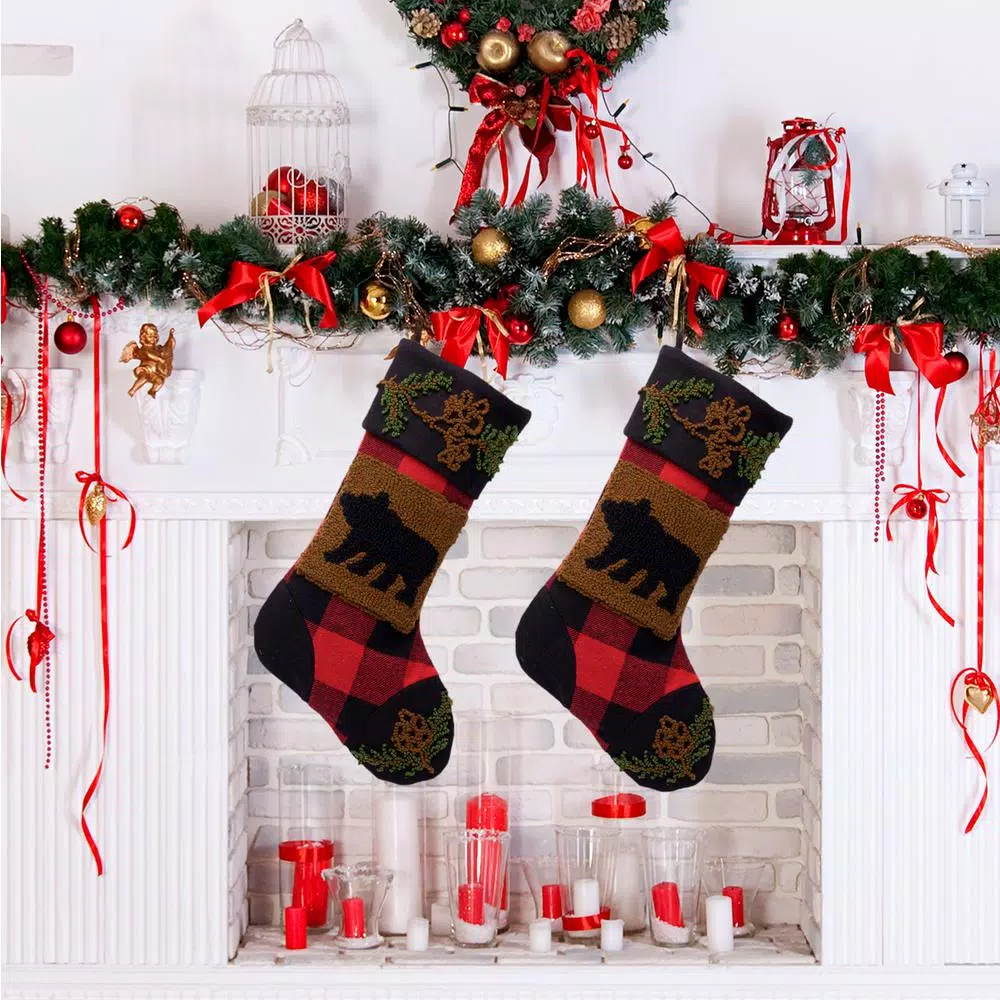 Glitzhome Plaid Stocking With Rug Hooked (Bear) 2-Pack 6 Glitzhome Plaid Stocking With Rug Hooked (Bear) 2-Pack - Image 6
