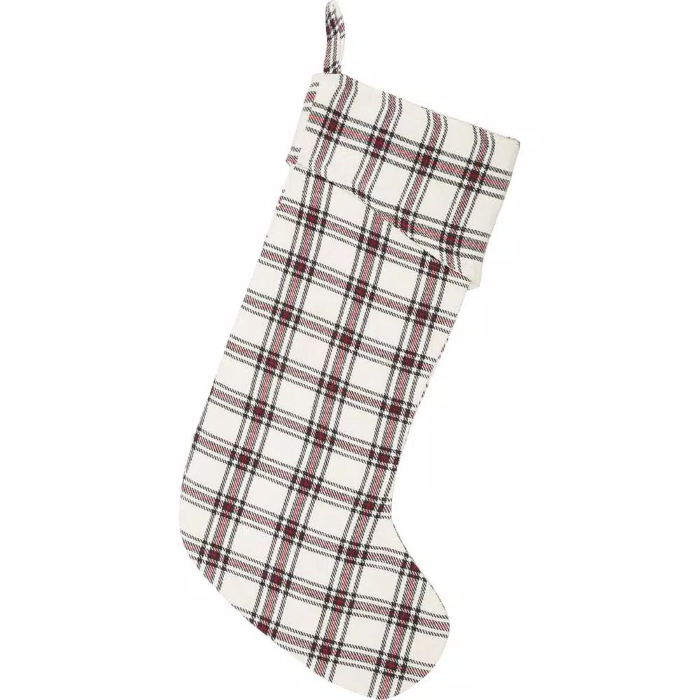 VHC Brands 20 In. 100% Cotton Amory Ivory White Farmhouse Christmas Decor Plaid Stocking 1 VHC Brands 20 In. 100% Cotton Amory Ivory White Farmhouse Christmas Decor Plaid Stocking