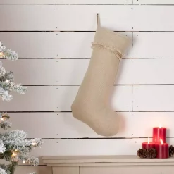 VHC Brands 20 In. Cotton Burlap Vintage Antique Creme White Farmhouse Christmas Decor Stocking -Indoor-Christmas-Decorations Sales unnamed file 192