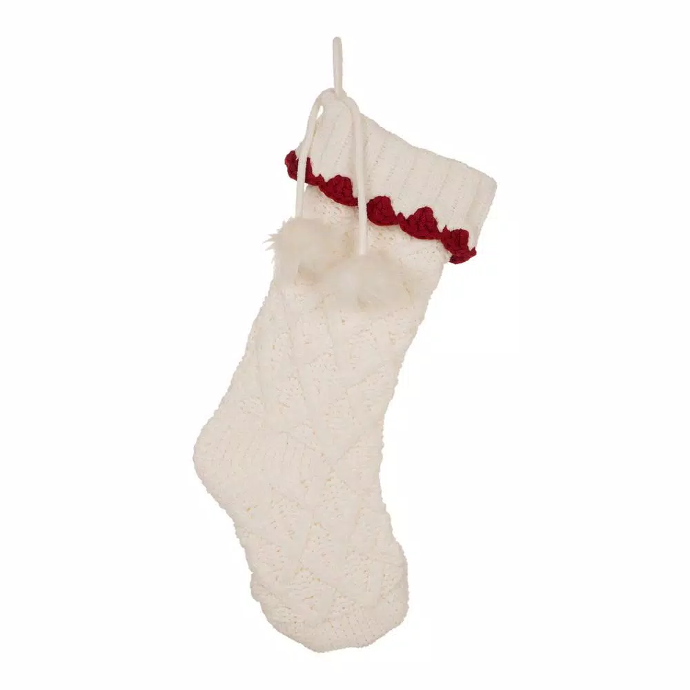 Glitzhome 22 In. Knitted Acrylic White Christmas Decoration Stocking (Set Of 2) 2 Glitzhome 22 In. Knitted Acrylic White Christmas Decoration Stocking (Set Of 2) - Image 2