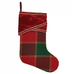 VHC Brands 15 In. Cotton/Viscose Tristan Cherry Red Traditional Christmas Decor Stocking