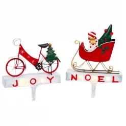 Gerson S/2 Lighted Metal Bicycle And Sled Stocking Holders