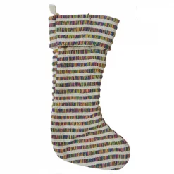 LR Home 20 In. Cotton Striped Multi-color Christmas Stocking