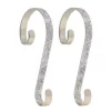 Haute Decor 6 In. Steel Silver Glitter Stocking Scrolls Holders (2-Pack)