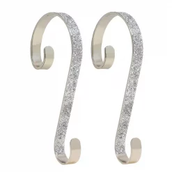 Haute Decor 6 In. Steel Silver Glitter Stocking Scrolls Holders (2-Pack)